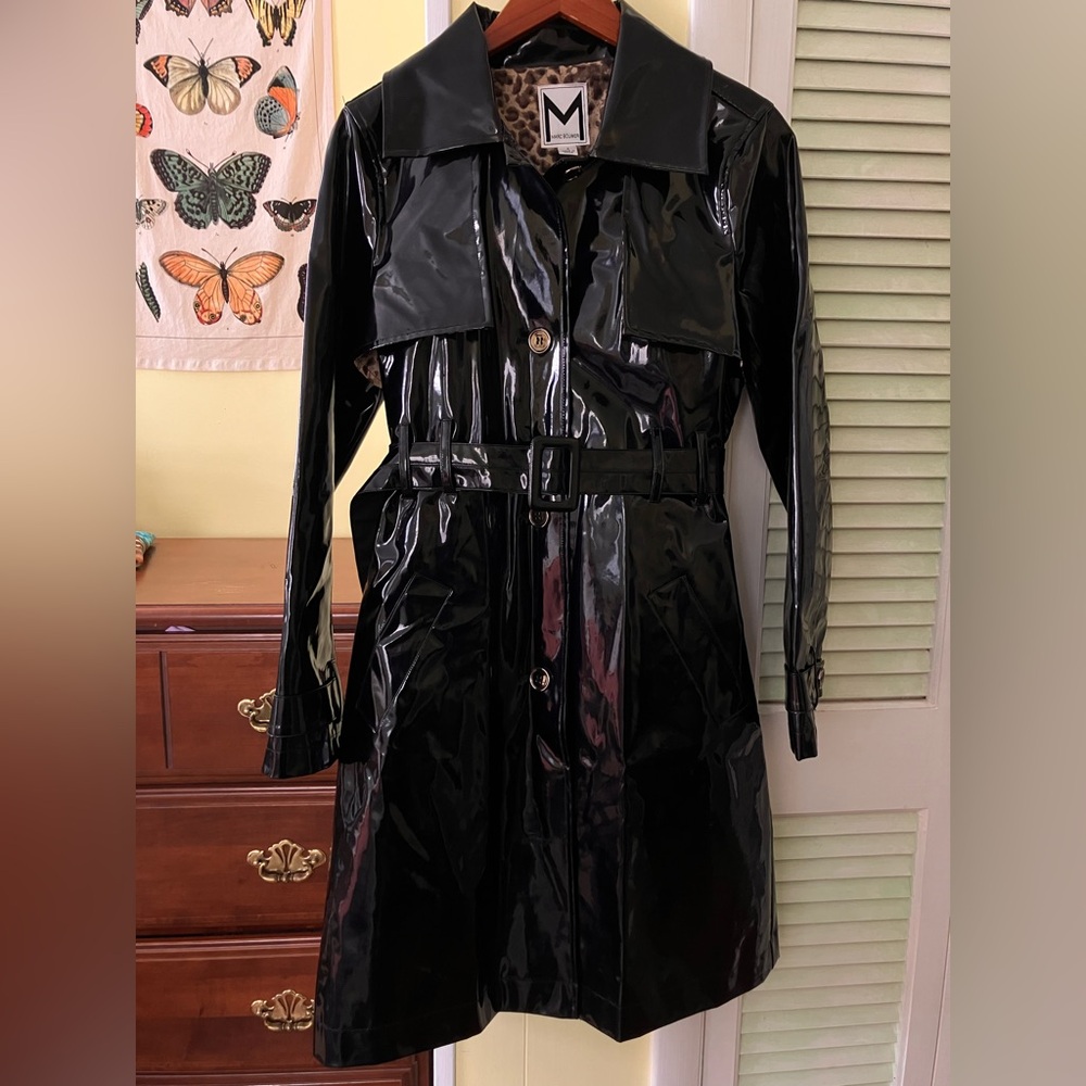 Sexy Vintage Marc Bouwer Black Patent Belted Trench Coat | Above the Knee
